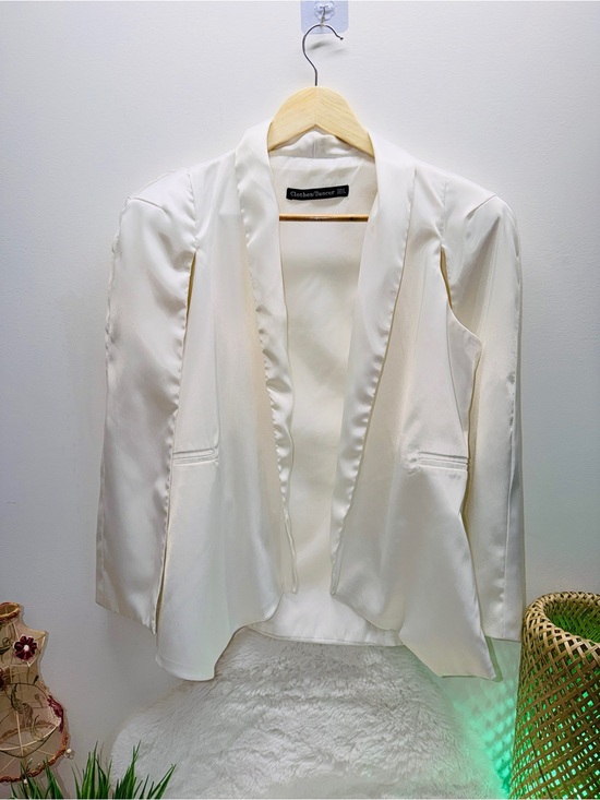 Jackets & Blazers - Clothes/Dancer Wedding Satin Cream Dressy Sleeveless Blazer w/ Attached Shawl 💝